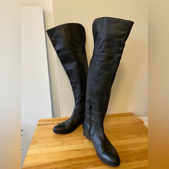 Black Over-the-Knee Women's Leather Boots - Picture 5 of 11